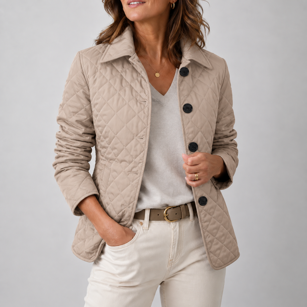 Giacca Trapuntata Leggera da Donna con Collo Alto - Beige