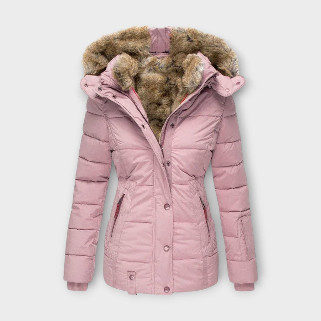 Giacca Donna con Fodera in Pelliccia Sintetica e Cappuccio - Rosa