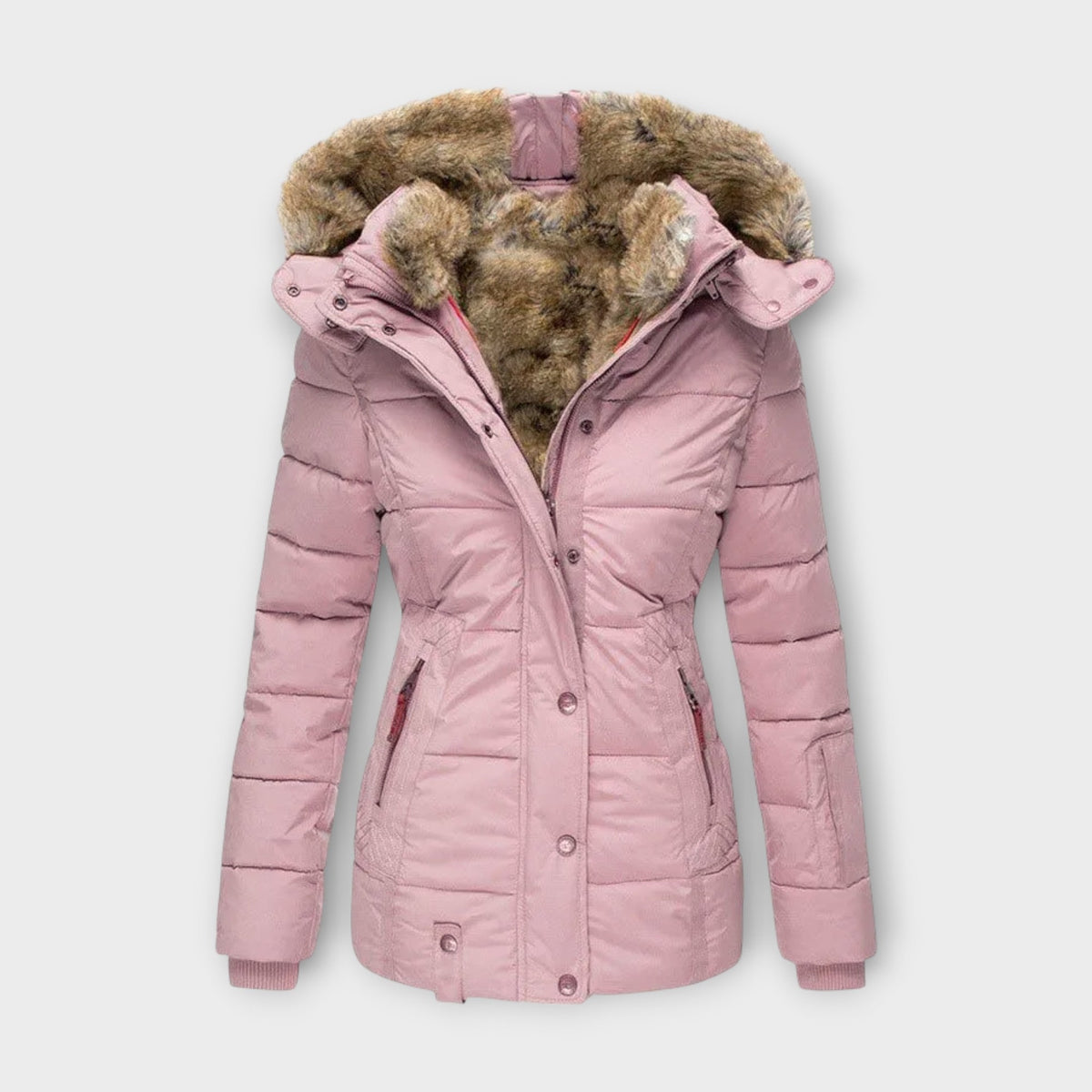 Giacca Donna con Fodera in Pelliccia Sintetica e Cappuccio - Rosa