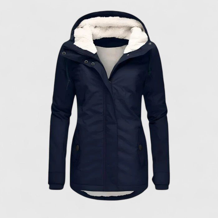 Parka Lungo Invernale da Donna con Cappuccio - Blu Navy