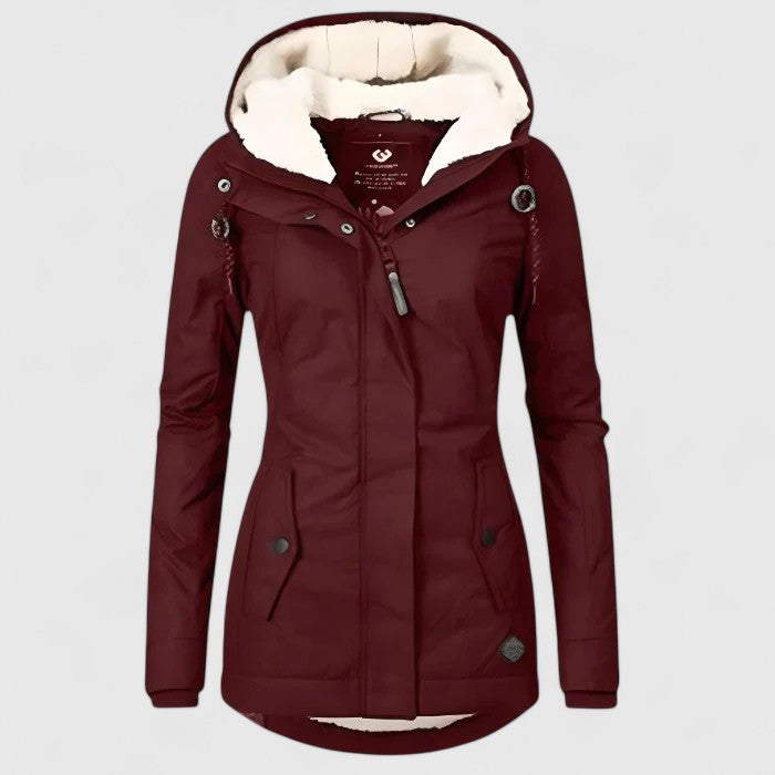 Parka Lungo Invernale da Donna con Cappuccio - Rosso