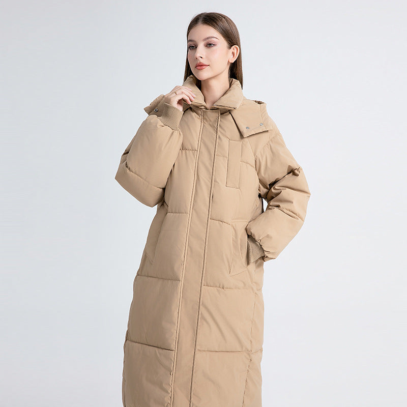 Piumino Lungo Imbottito da Donna con Cappuccio - Kaki