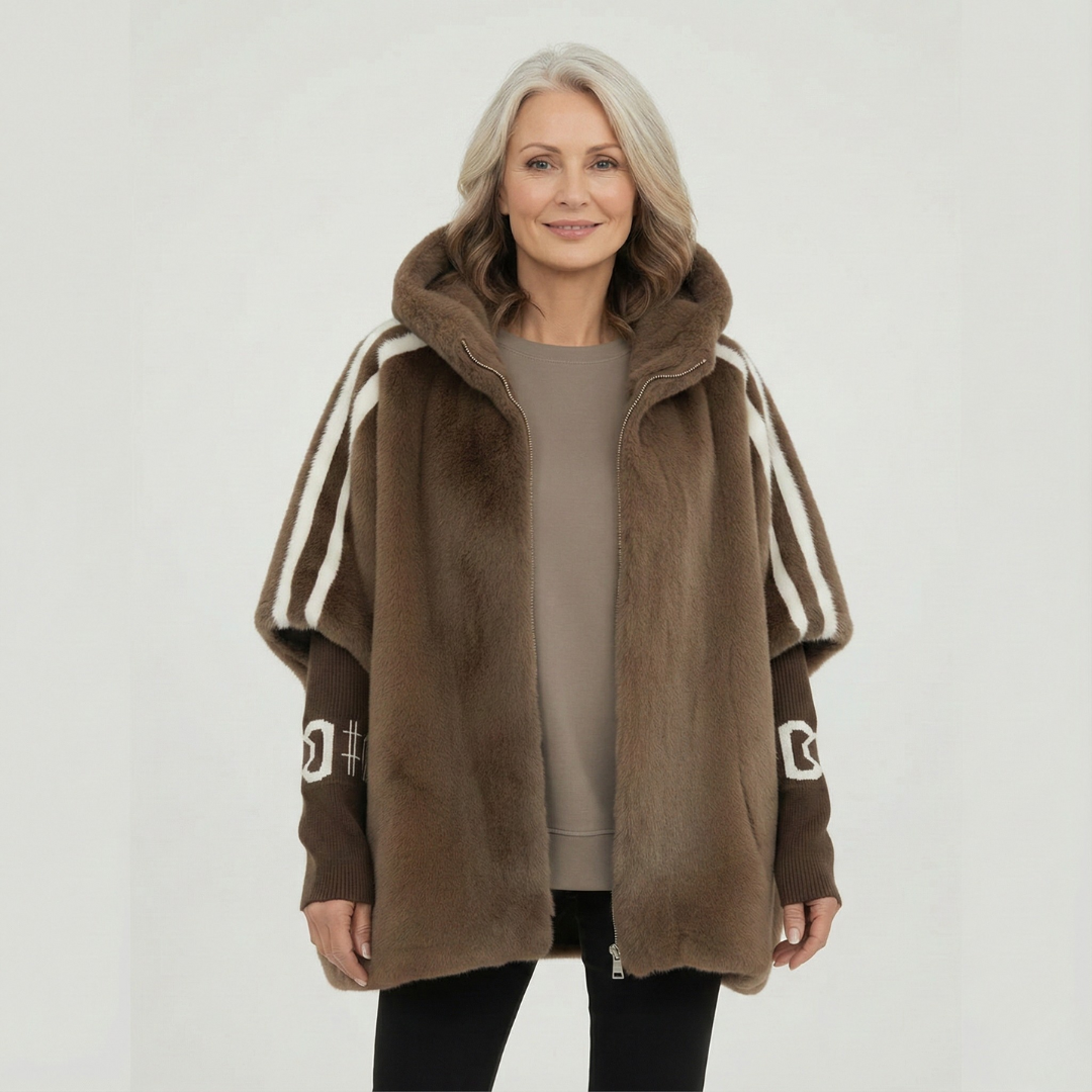 Giacca Donna in Pelliccia Sintetica con Cappuccio - Marrone