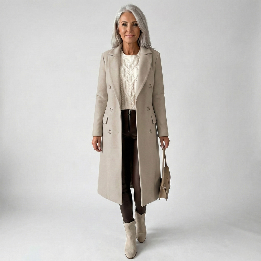 Cappotto Lungo Elegante da Donna con Bottoni - Beige