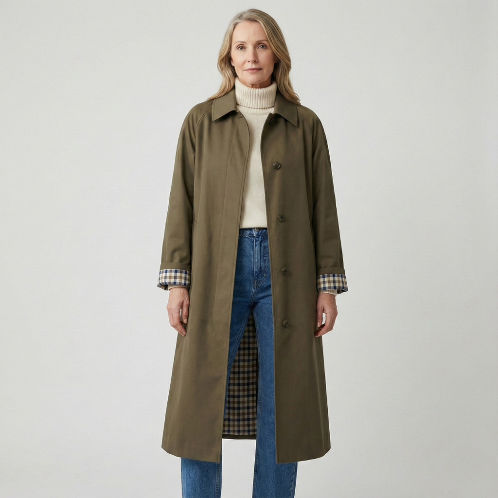Trench Lungo Classico Monopetto da Donna - Verde Militare