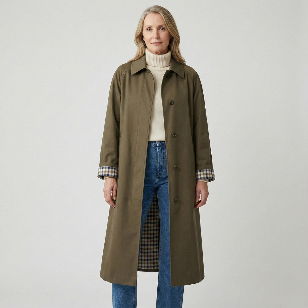 Trench Lungo Classico Monopetto da Donna - Verde Militare
