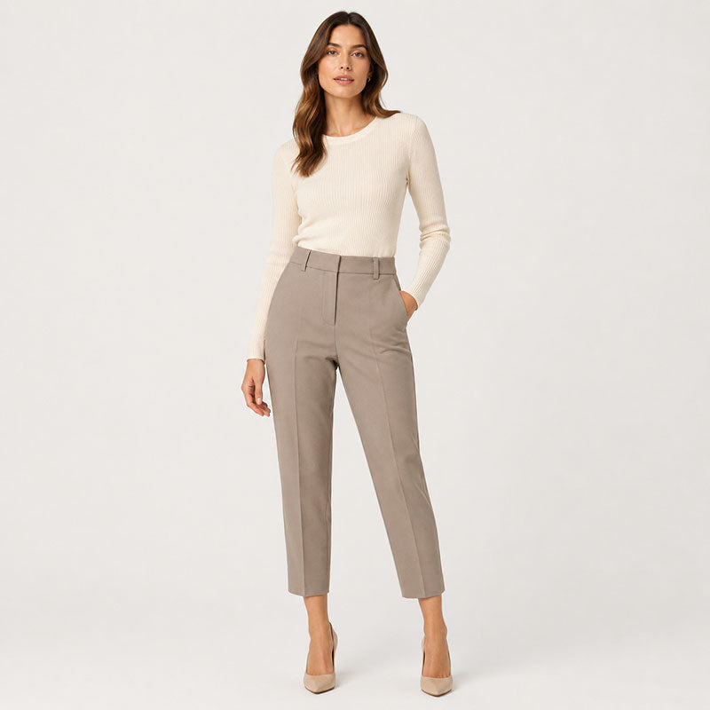 Pantaloni Cropped con Piega Frontale