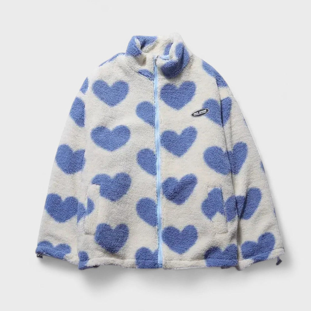Giacca Donna in Pile Reversibile con Stampa a Cuori