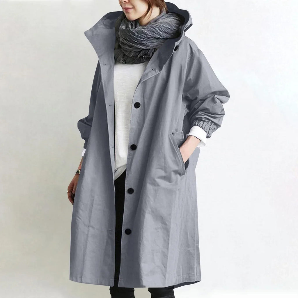 Trench Lungo da Donna con Cappuccio - Grigio Chiaro