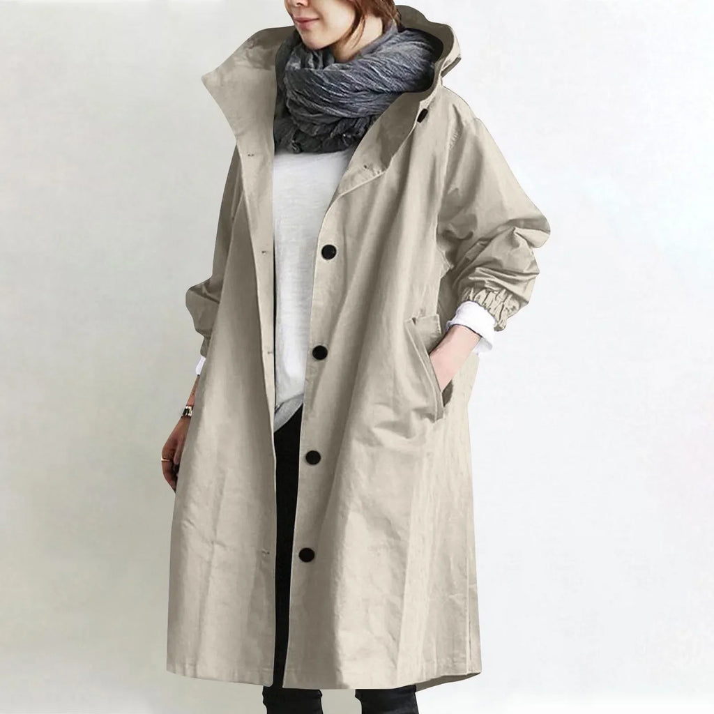 Trench Lungo da Donna con Cappuccio - Beige