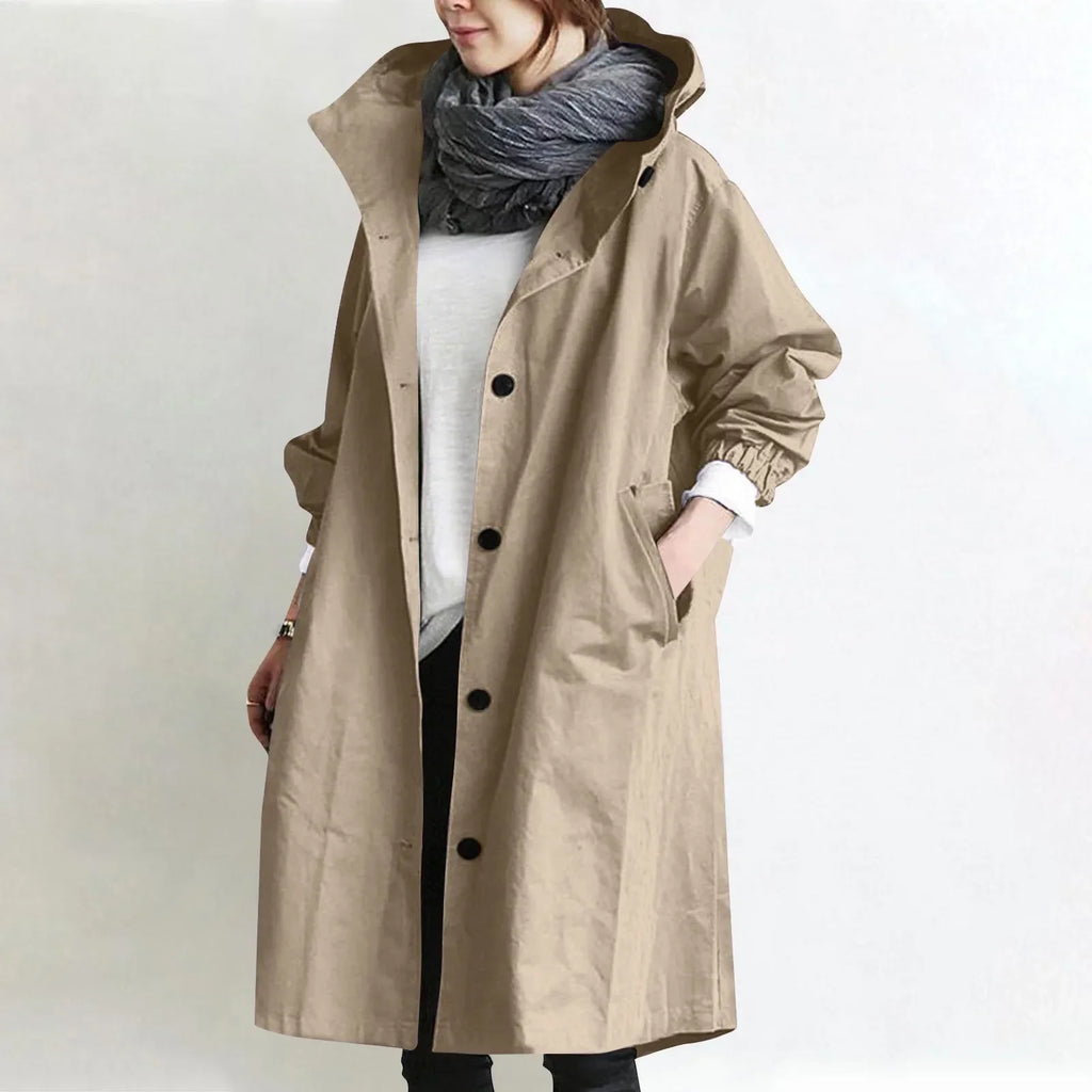 Trench Lungo da Donna con Cappuccio - Sabbia