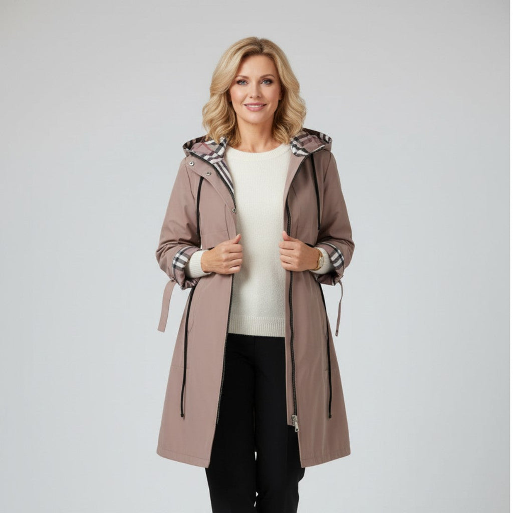 Cappotto Donna Impermeabile Antivento con Zip e Cappuccio - Marrone