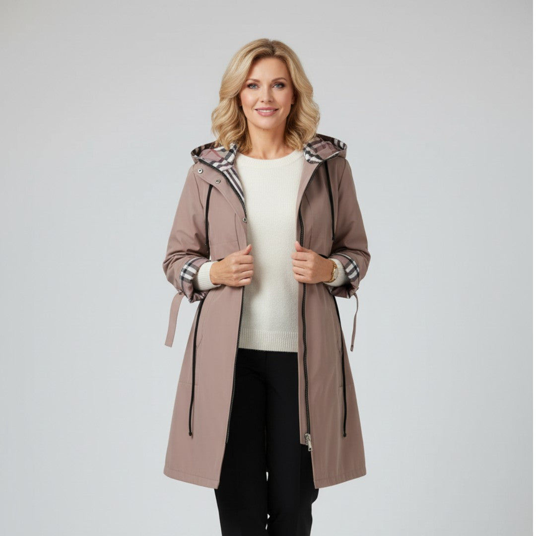 Cappotto Donna Impermeabile Antivento con Zip e Cappuccio - Marrone