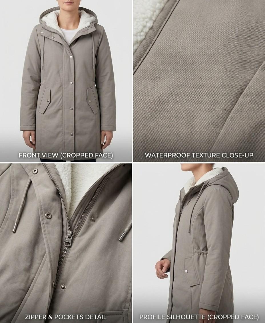 Parka Lungo da Donna con Cappuccio e Fodera Effetto Pile