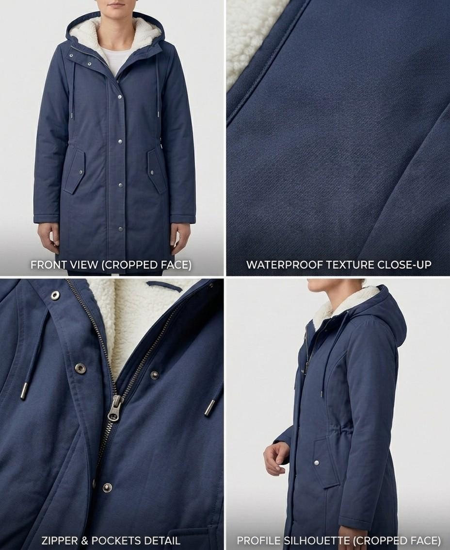 Parka Lungo da Donna con Cappuccio e Fodera Effetto Pile