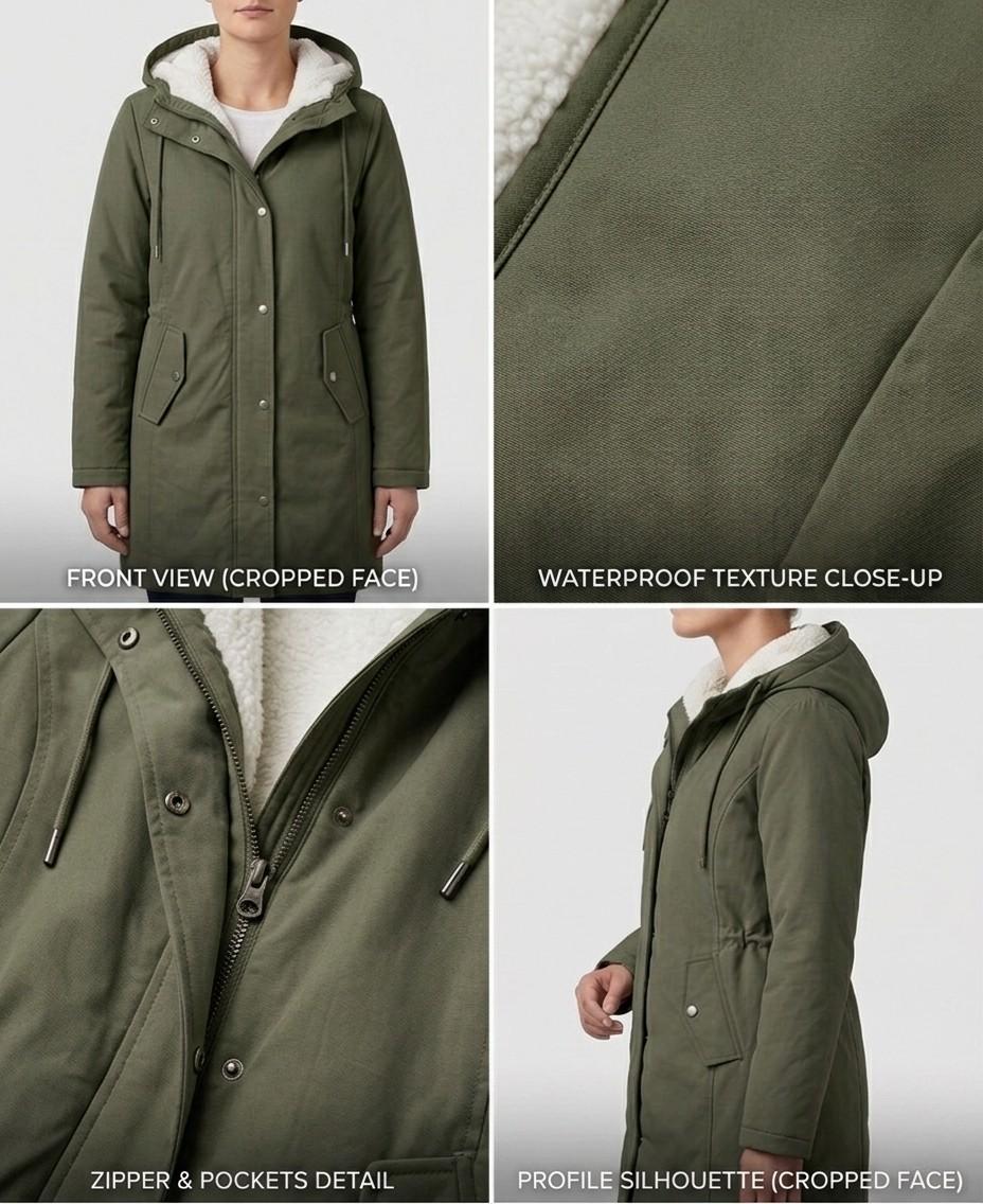 Parka Lungo da Donna con Cappuccio e Fodera Effetto Pile