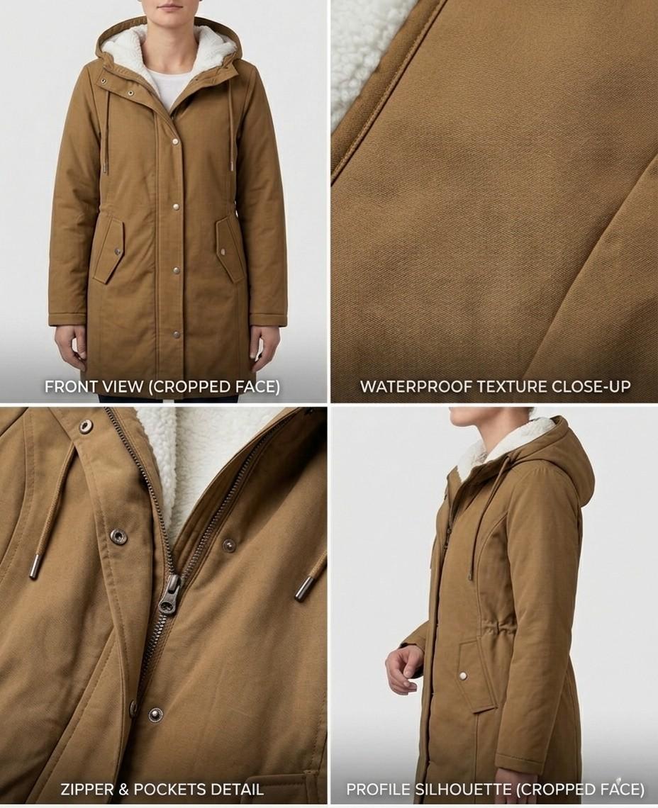 Parka Lungo da Donna con Cappuccio e Fodera Effetto Pile