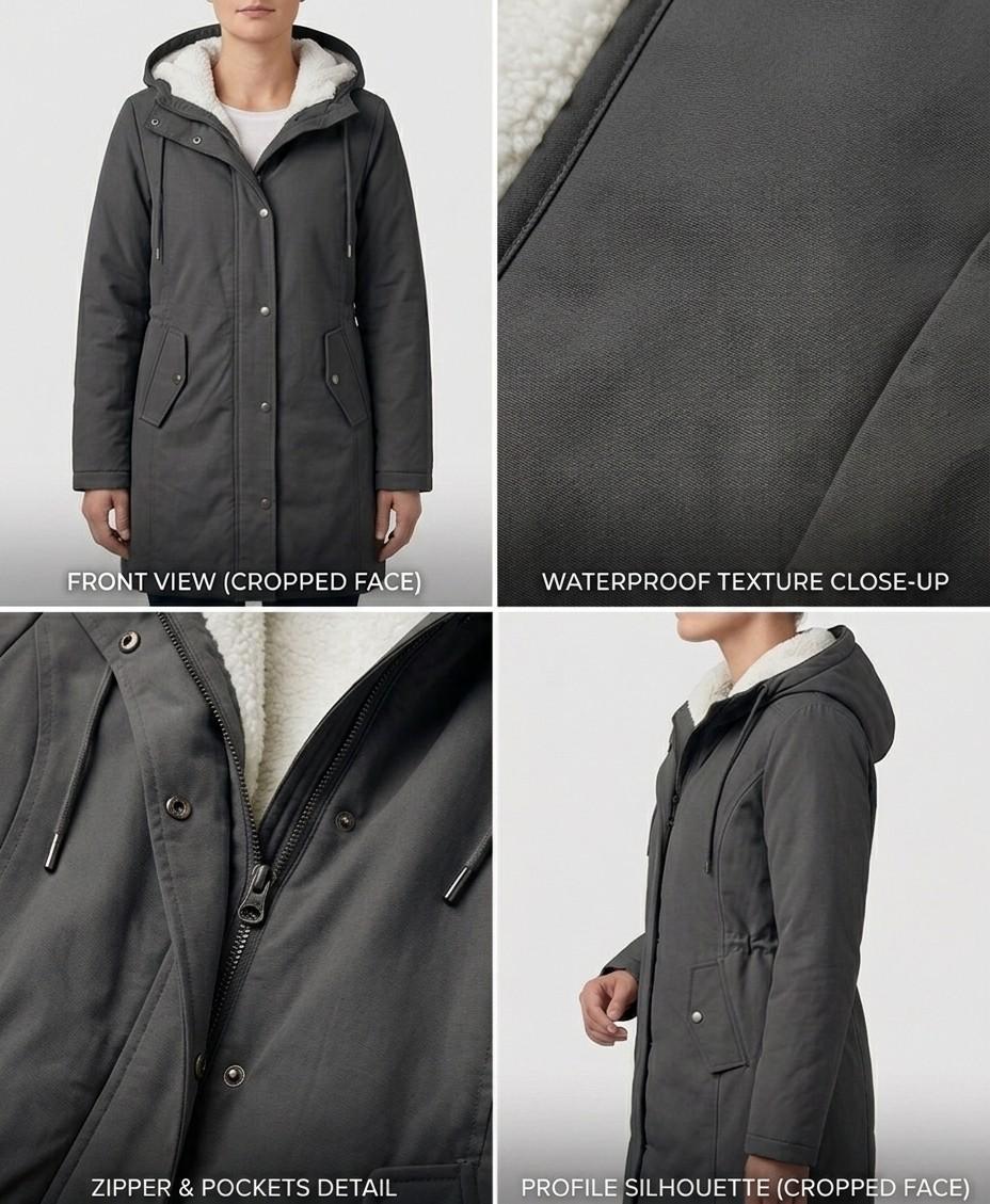Parka Lungo da Donna con Cappuccio e Fodera Effetto Pile