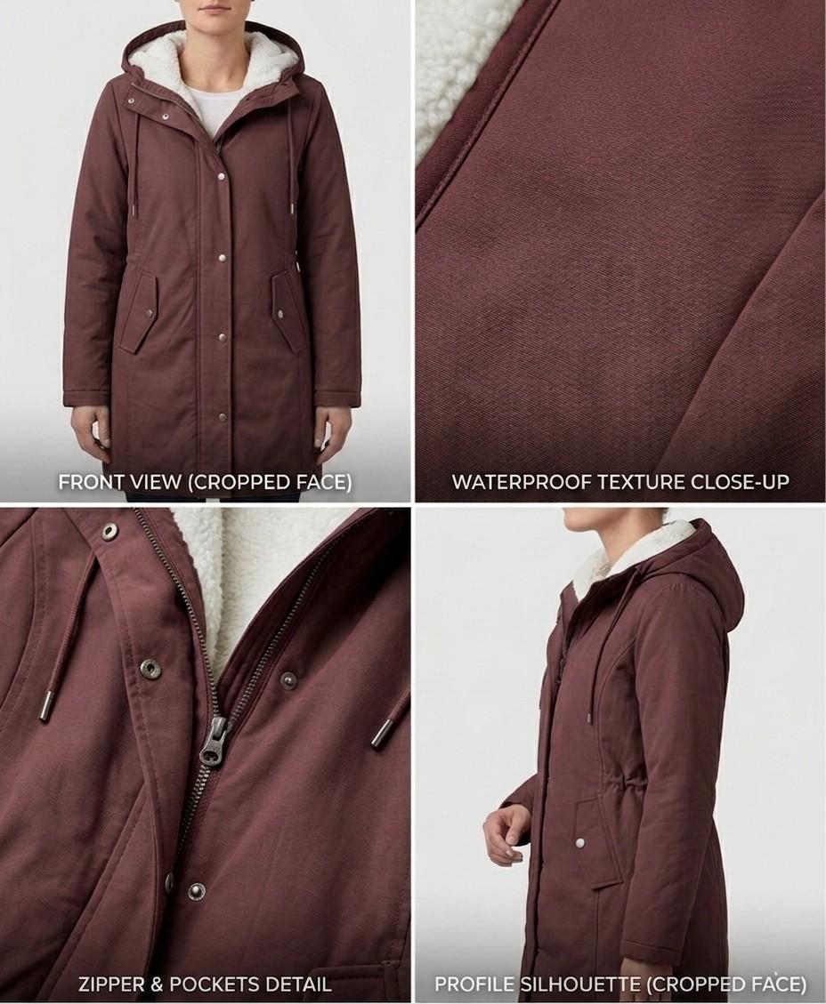 Parka Lungo da Donna con Cappuccio e Fodera Effetto Pile