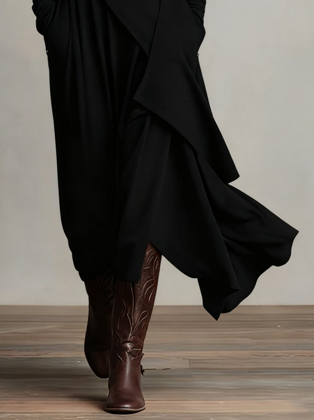 Abito Lungo Donna Drappeggiato con Collo Alto