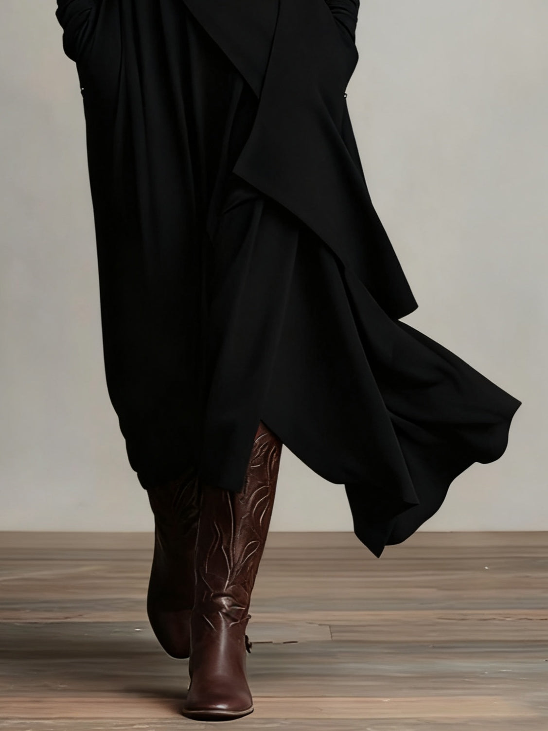 Abito Lungo Donna Drappeggiato con Collo Alto