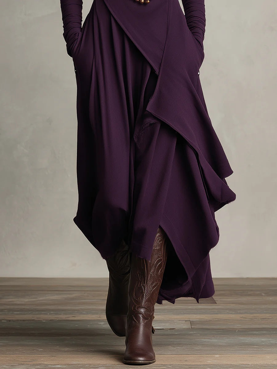 Abito Lungo Donna Drappeggiato con Collo Alto