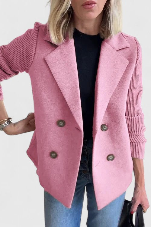 Blazer Donna Doppiopetto con Maniche a Contrasto - Rosa