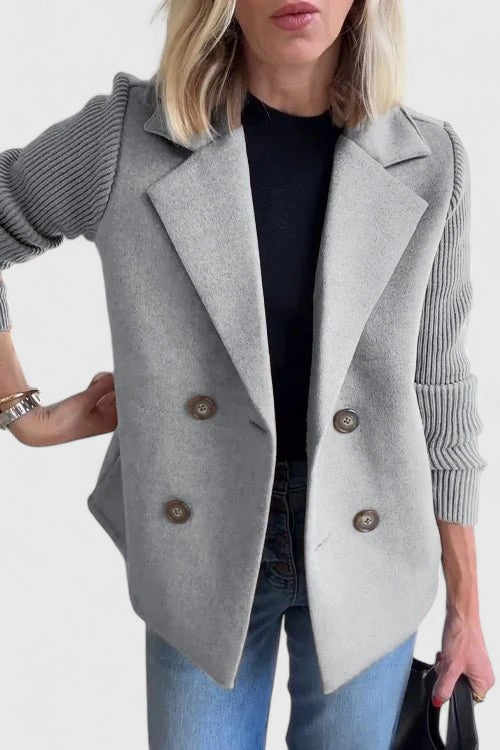 Blazer Donna Doppiopetto con Maniche a Contrasto - Grigio