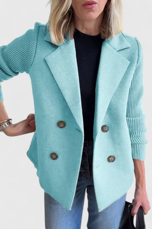 Blazer Donna Doppiopetto con Maniche a Contrasto - Azzurro