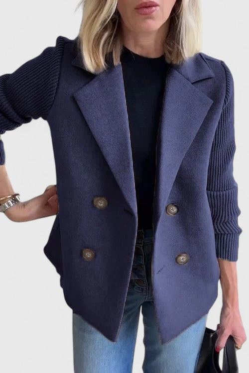 Blazer Donna Doppiopetto con Maniche a Contrasto - Blu