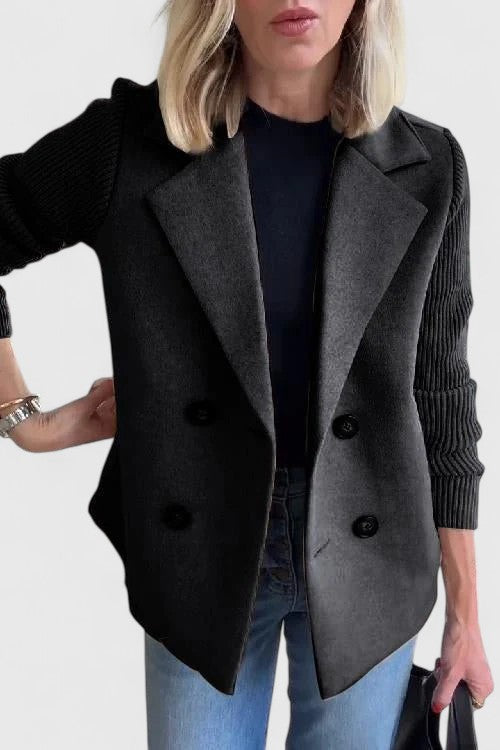 Blazer Donna Doppiopetto con Maniche a Contrasto - Nero