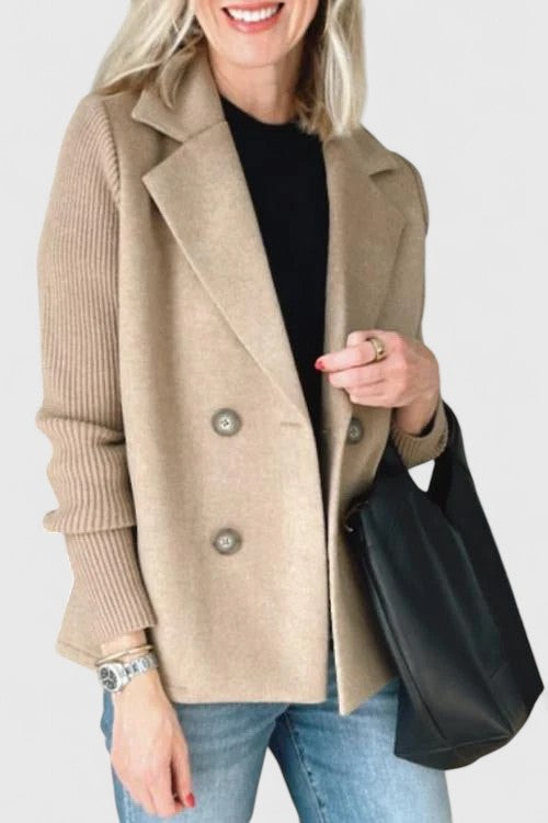 Blazer Donna Doppiopetto con Maniche a Contrasto - Kaki