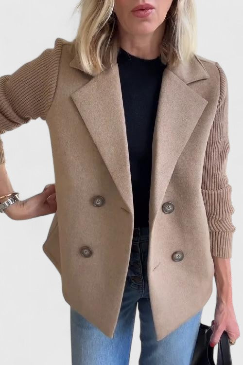 Blazer Donna Doppiopetto con Maniche a Contrasto - Beige