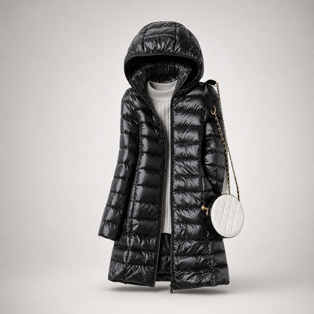 Cappotto Trapuntato Leggero con Cappuccio da Donna - Nero