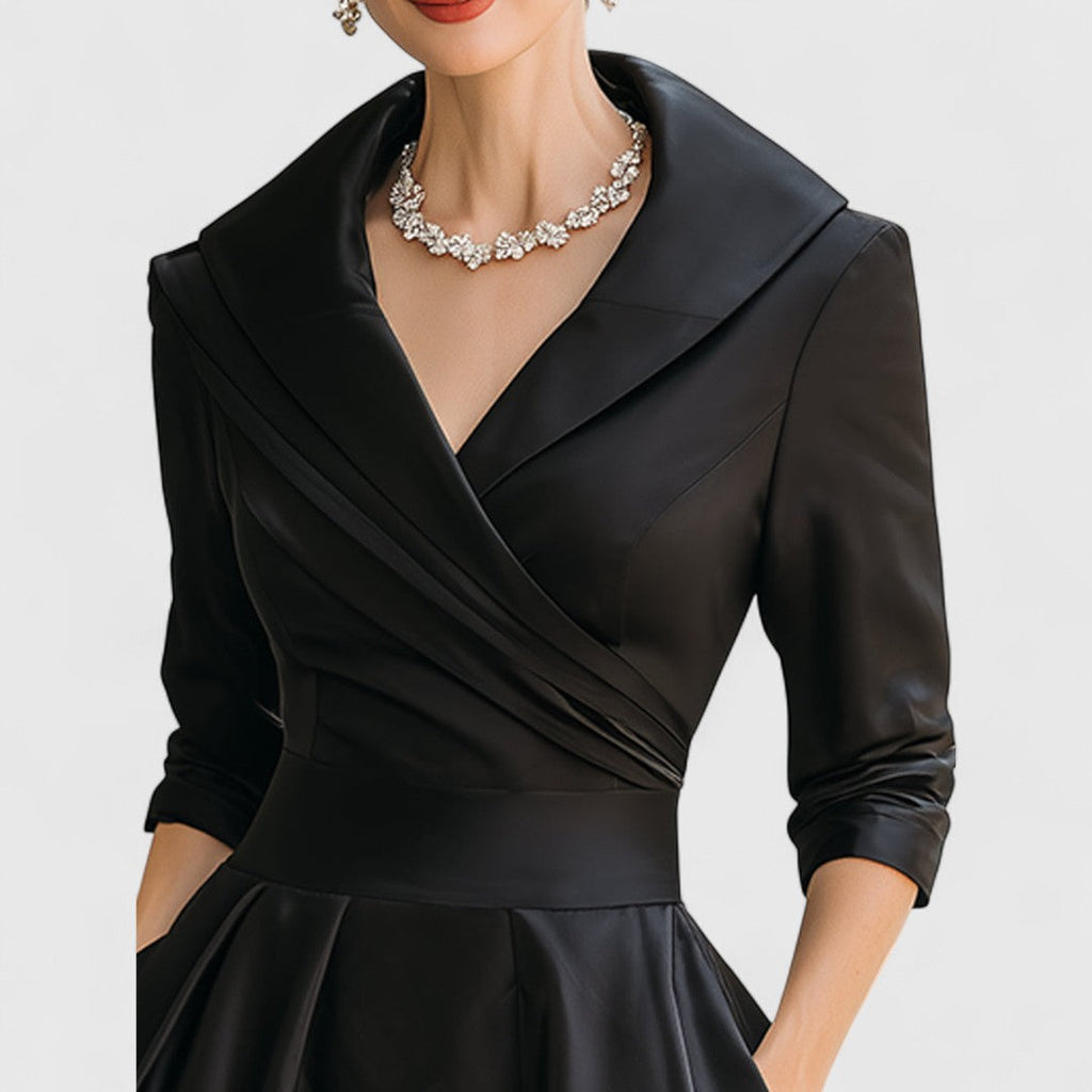Abito Midi Donna con Scollo a V e Gonna Svasata