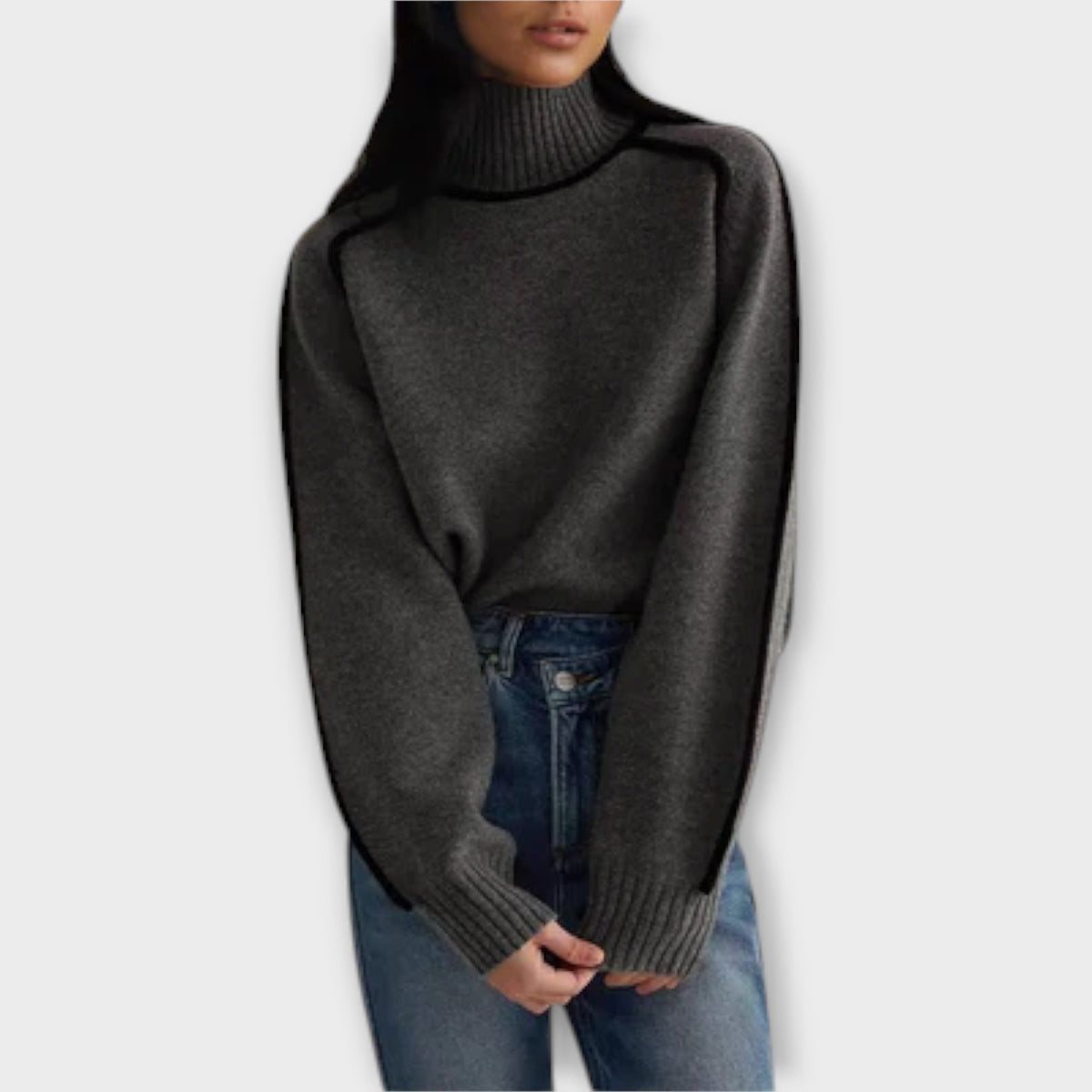 Maglione Dolcevita Donna con Profili a Contrasto