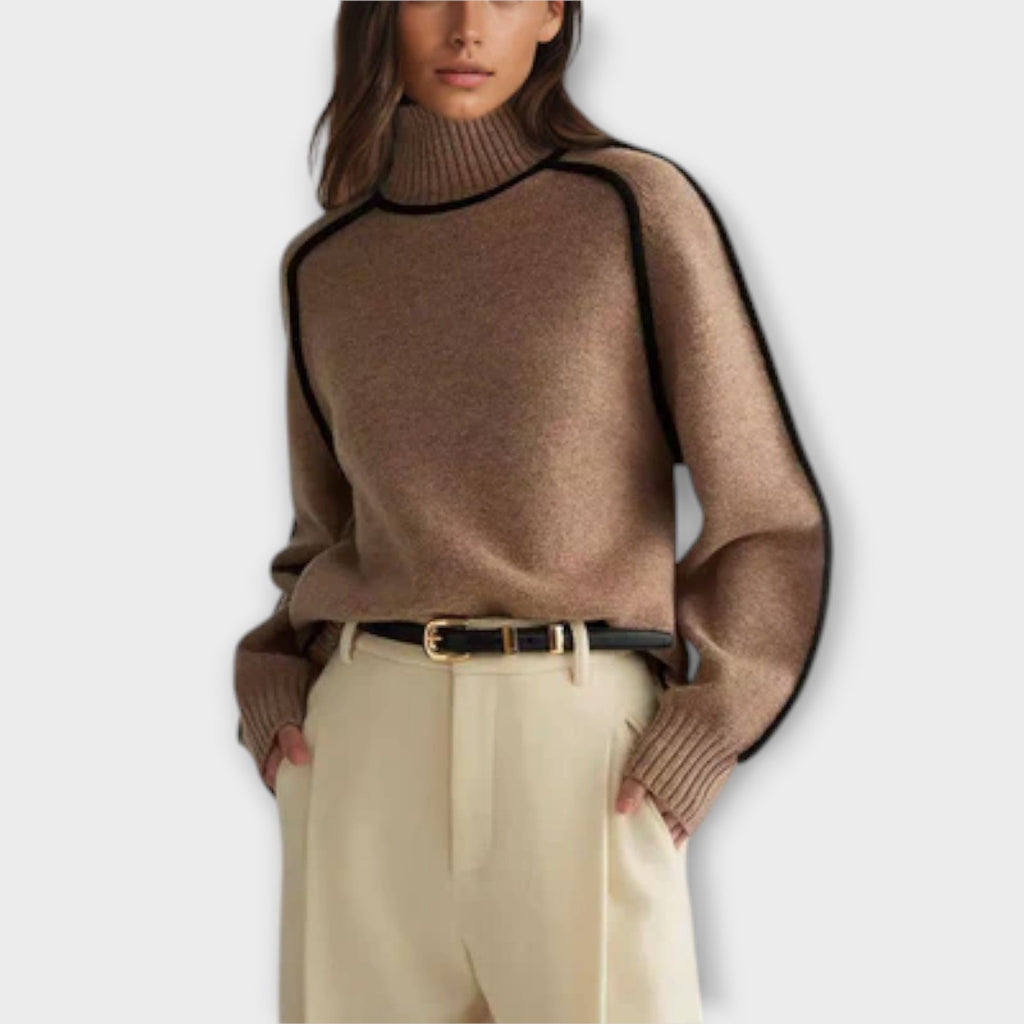 Maglione Dolcevita Donna con Profili a Contrasto