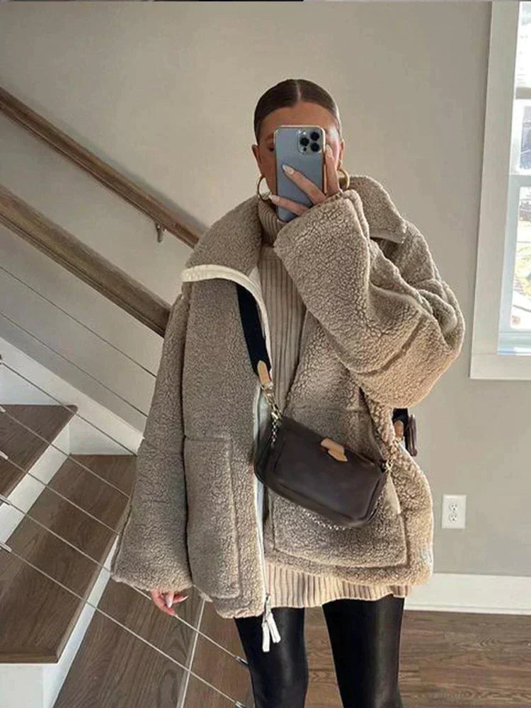 Giacca Teddy Oversize da Donna con Zip