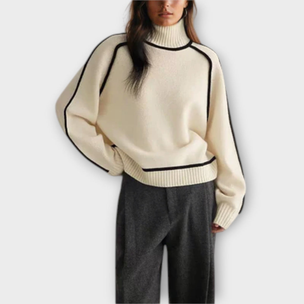 Maglione Dolcevita Donna con Profili a Contrasto
