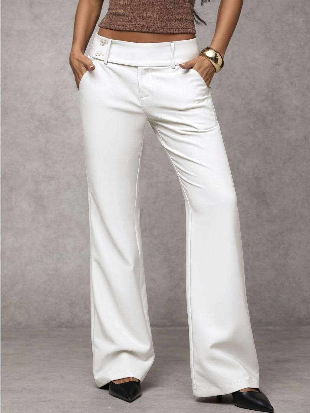Pantaloni Ampi a Vita Alta da Donna - Bianco