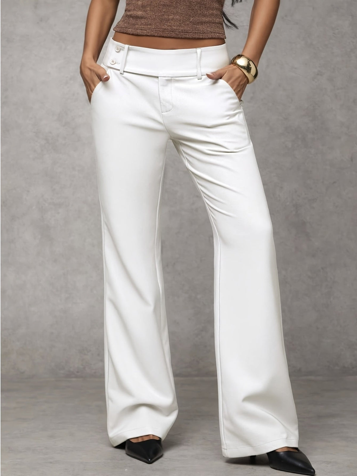 Pantaloni Ampi a Vita Alta da Donna - Bianco