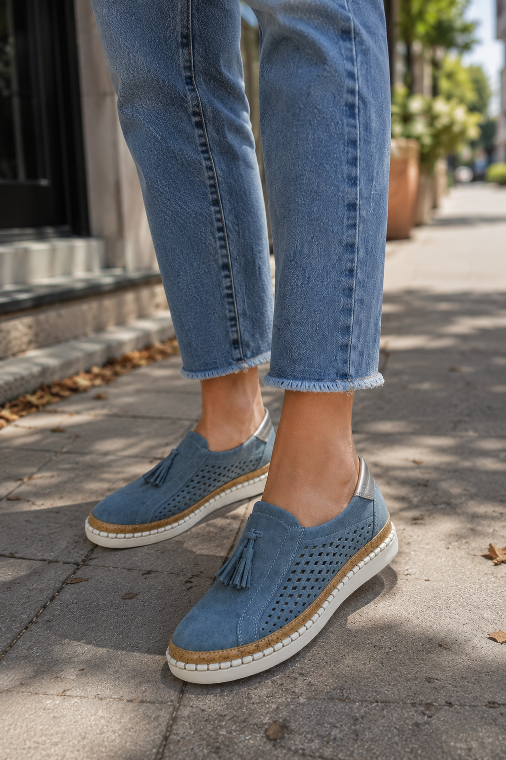 Mocassini Ortopedici da Donna in Suede Traforato - Blu