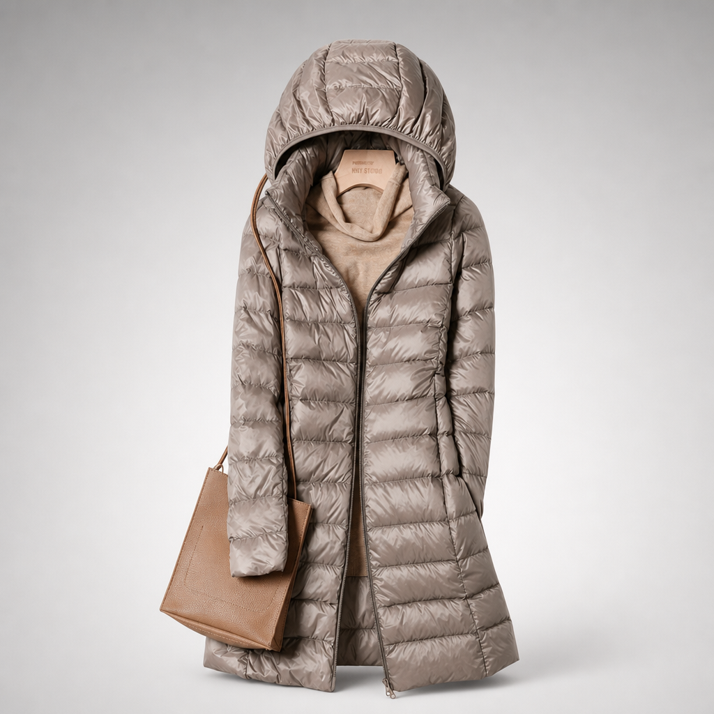 Cappotto Trapuntato Leggero con Cappuccio da Donna - Kaki