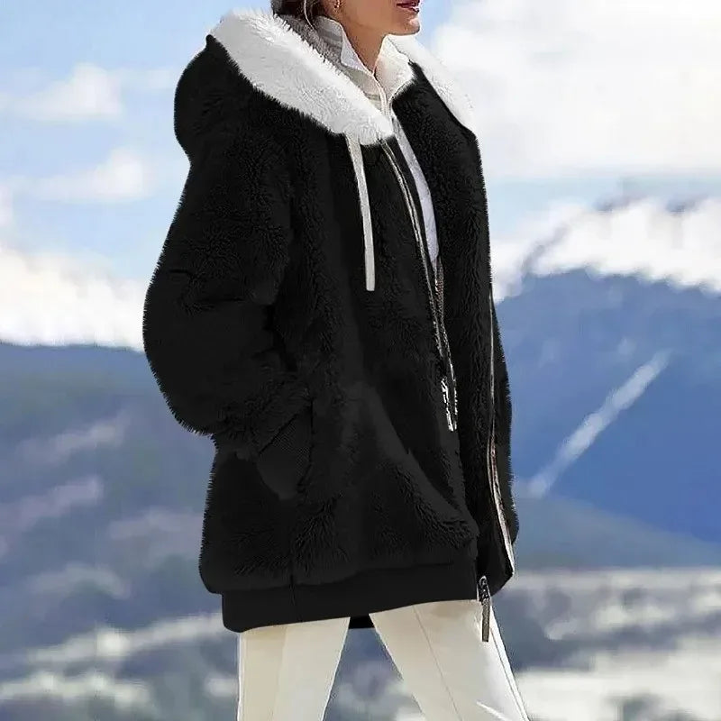 Giacca Invernale Donna con Cappuccio e Zip - Nero