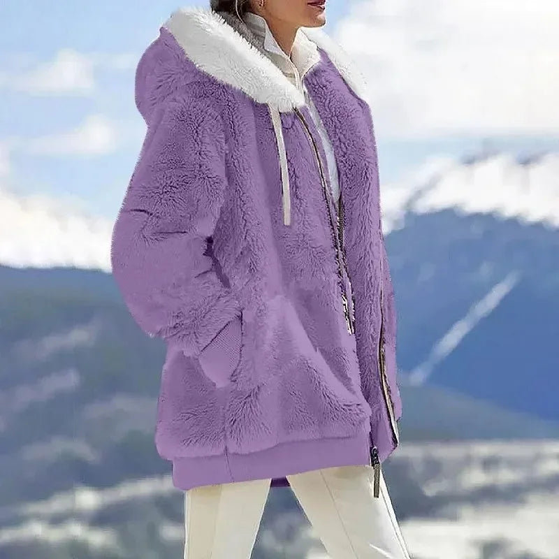 Giacca Invernale Donna con Cappuccio e Zip - Viola