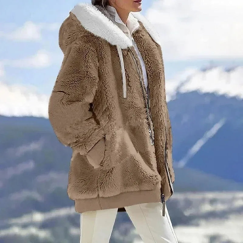 Giacca Invernale Donna con Cappuccio e Zip - Marrone