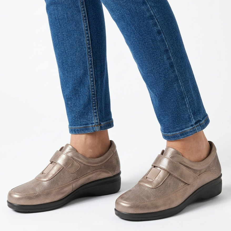 Mocassino Donna Comfort a Strappo con Zeppa - Kaki