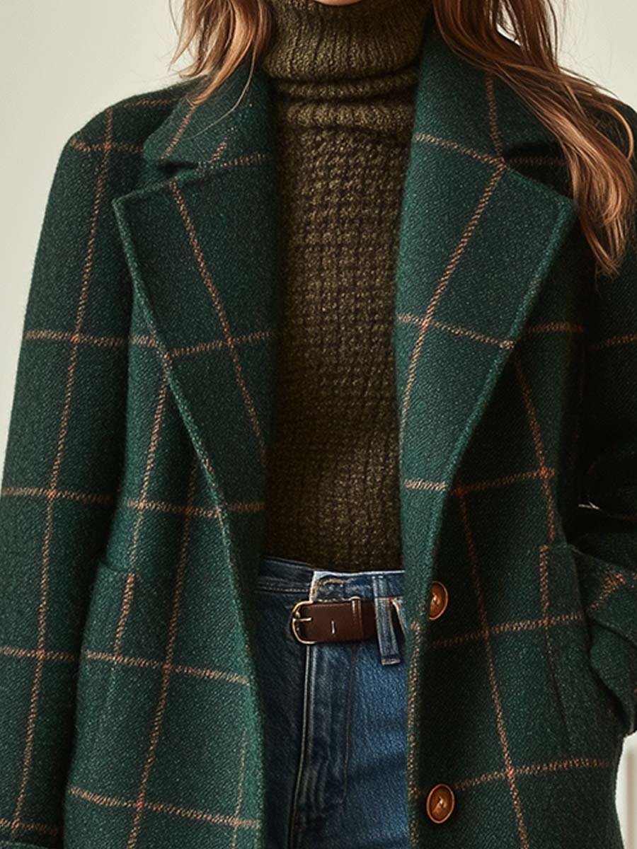 Cappotto Donna a Quadri in Misto Lana con Revers