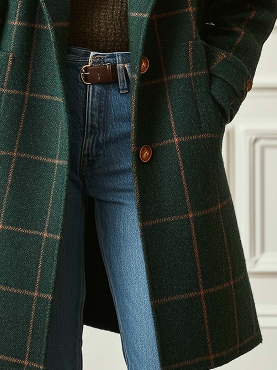 Cappotto Donna a Quadri in Misto Lana con Revers