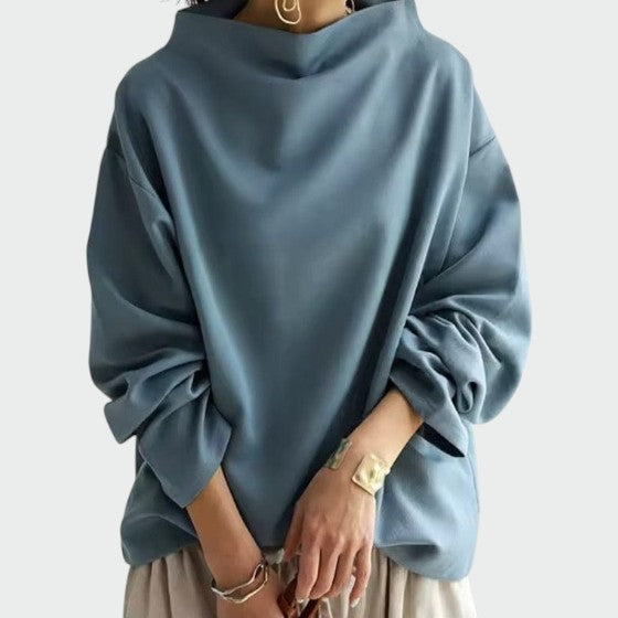 Top Casual Donna a Collo Alto - Blu